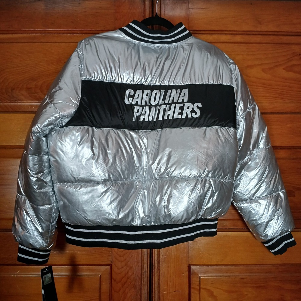 NWT Carolina Panthers G-III 4Her Silver Women Full Zip Puffer Jacket Size XL - Picture 2 of 9